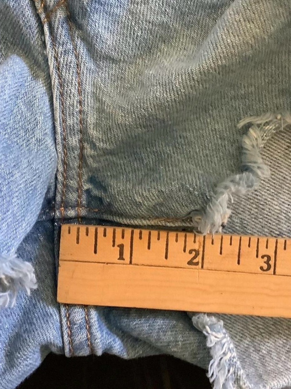 Levi's 501 Light Blue Distressed Denim Shorts with Colorful Waist Trim - Size 33 - Picture 3 of 4
